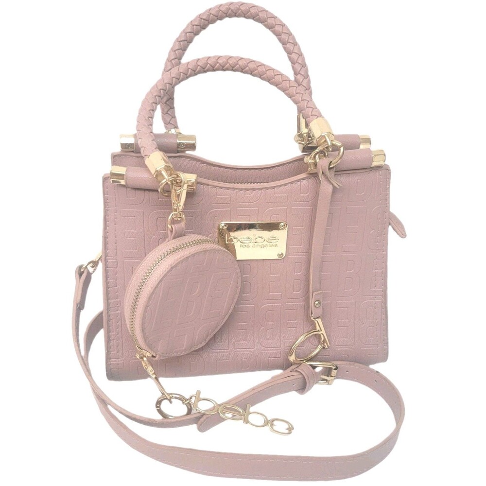 Bebe Los Angeles Blush Pink Embossed Logo Satchel Crossbody Bag Coin Purse
